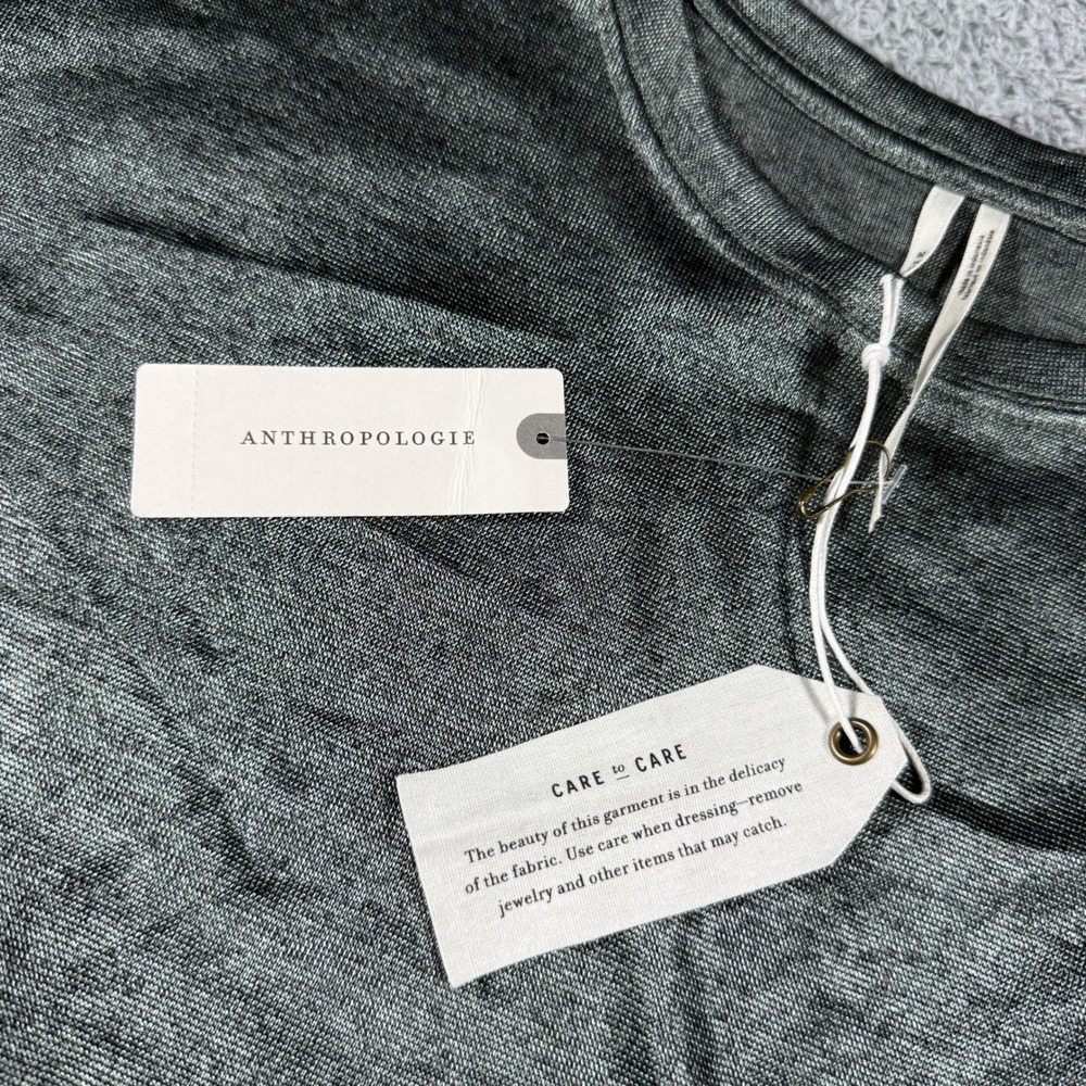 NWT Anthropologie T-Shirt Womens Large  Metallic Knit Crew Neck Cap Sleeve - Picture 2 of 8